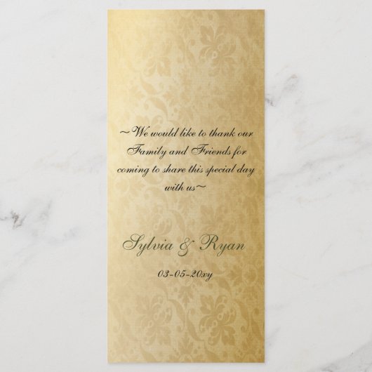 Rustic Regal Ornamental Green and Gold Wedding Menu (Achterkant)