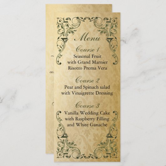 Rustic Regal Ornamental Green and Gold Wedding Menu (Voorkant / Achterkant)