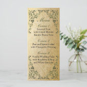 Rustic Regal Ornamental Green and Gold Wedding Menu (Staand voorkant)