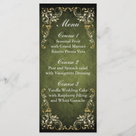 Rustic Regal Ornamental Green and Gold Wedding Menu