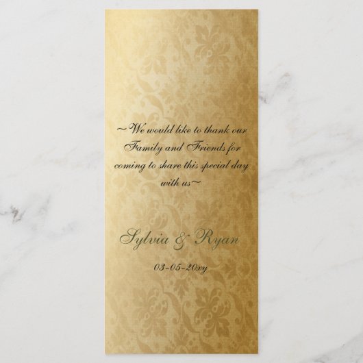 Rustic Regal Ornamental Green and Gold Wedding Menu (Achterkant)