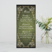 Rustic Regal Ornamental Green and Gold Wedding Menu (Staand voorkant)