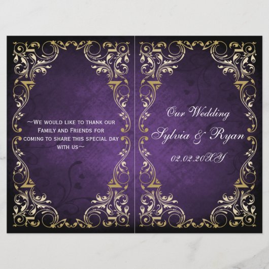 Rustic Regal Ornamental Paars and Gold Wedding (Voorkant)