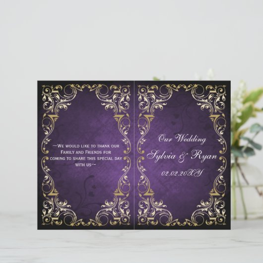 Rustic Regal Ornamental Paars and Gold Wedding (Staand voorkant)