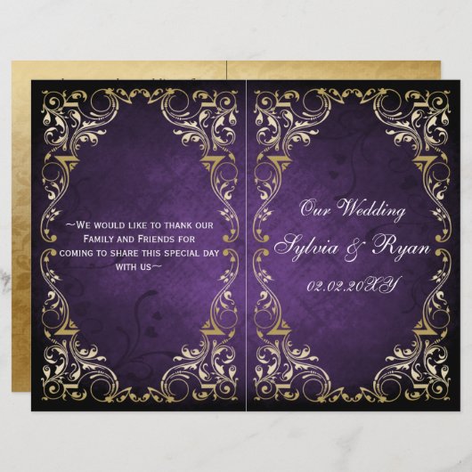 Rustic Regal Ornamental Paars and Gold Wedding (Voorkant / Achterkant)