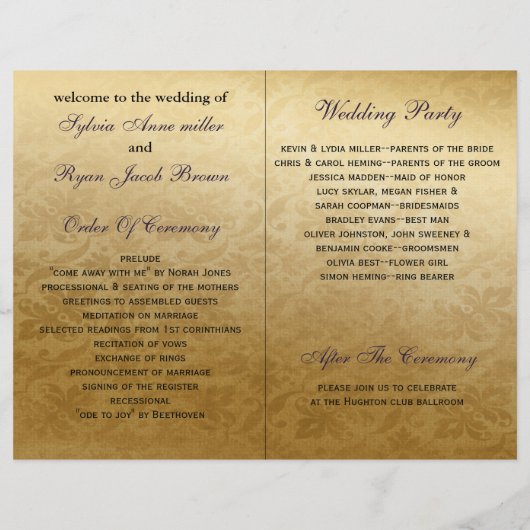 Rustic Regal Ornamental Paars and Gold Wedding (Achterkant)