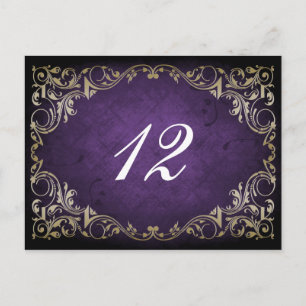 Rustic Regal Ornamental Paars and Gold Wedding Briefkaart