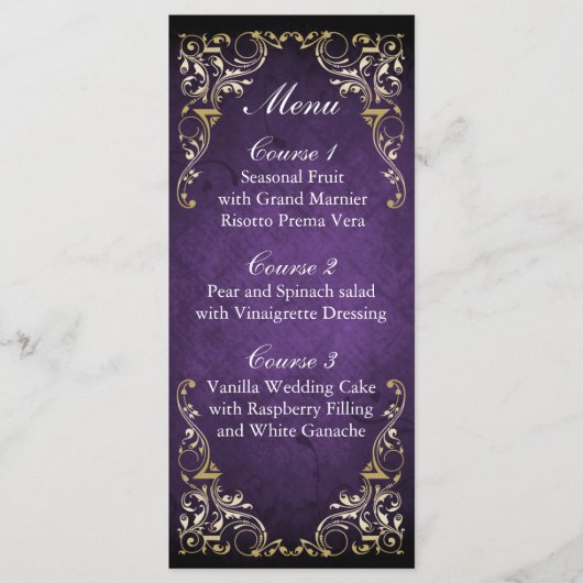 Rustic Regal Ornamental Paars and Gold Wedding Menu (Voorkant)