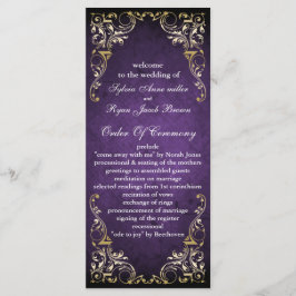 Rustic Regal Ornamental Paars and Gold Wedding Programmakaart