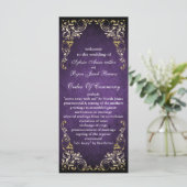 Rustic Regal Ornamental Paars and Gold Wedding Programmakaart (Staand voorkant)