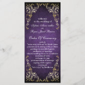 Rustic Regal Ornamental Paars and Gold Wedding Programmakaart (Voorkant)