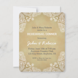 Rustic Rehearsal Dinner Invite, White Paisley Kaart