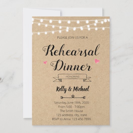 Rustic Rehearsal Dinner party Uitnodiging (Voorkant)