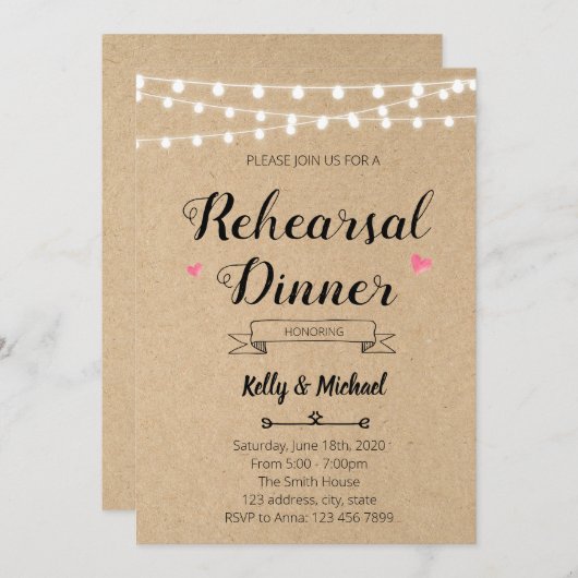 Rustic Rehearsal Dinner party Uitnodiging (Voorkant / Achterkant)