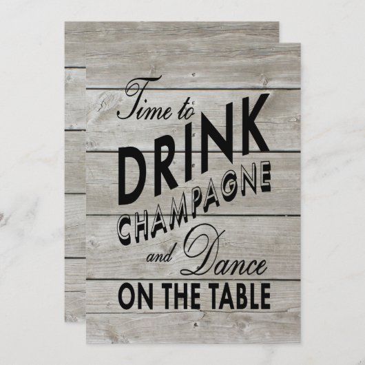 Rustic Rehearsal Dinner Time to Drink Champagne Kaart (Voorkant / Achterkant)