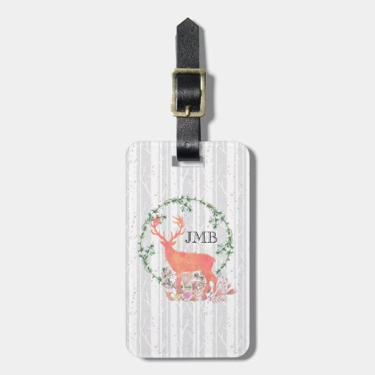 Rustic Reindeer Boho Waterverf Aangepast monogram Bagagelabel (Voorkant verticaal)