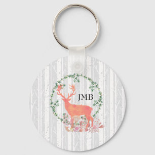 Rustic Reindeer Boho Waterverf Aangepast monogram Sleutelhanger