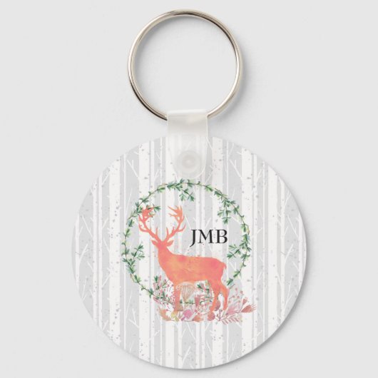 Rustic Reindeer Boho Waterverf Aangepast monogram Sleutelhanger (Voorkant)