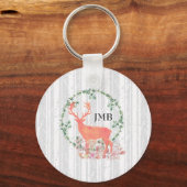 Rustic Reindeer Boho Waterverf Aangepast monogram Sleutelhanger (Voorkant)