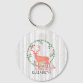 Rustic Reindeer Boho Waterverf Aangepast Sleutelhanger (Voorkant)