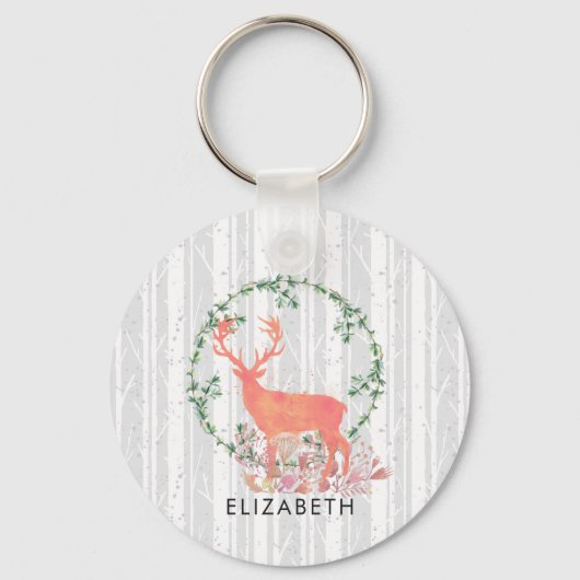 Rustic Reindeer Boho Waterverf Aangepast Sleutelhanger (Voorkant)