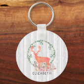 Rustic Reindeer Boho Waterverf Aangepast Sleutelhanger (Voorkant)