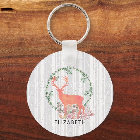 Rustic Reindeer Boho Waterverf Aangepast Sleutelhanger (Voorkant)