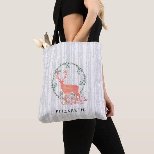 Rustic Reindeer Boho Waterverf Aangepast Tote Bag (Dichtbij)