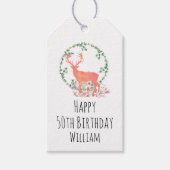 Rustic Reindeer Boho Waterverf Birthday Cadeaulabel (Voorkant)