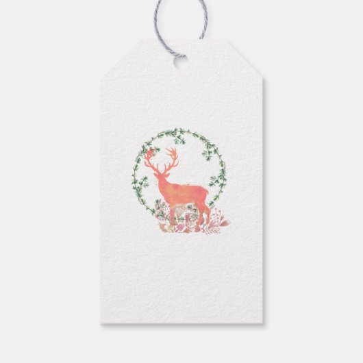 Rustic Reindeer Boho Waterverf Birthday Cadeaulabel (Achterkant)