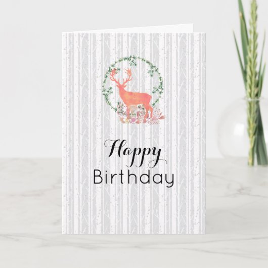 Rustic Reindeer Boho Waterverf Birthday Kaart (Voorkant)