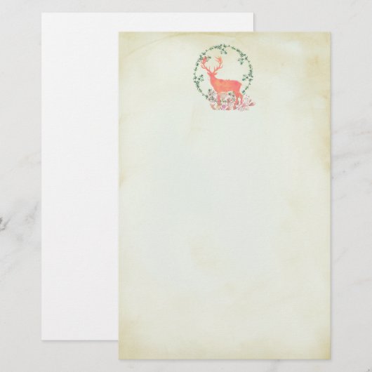 Rustic Reindeer Boho Waterverf Briefpapier (Voorkant / Achterkant)