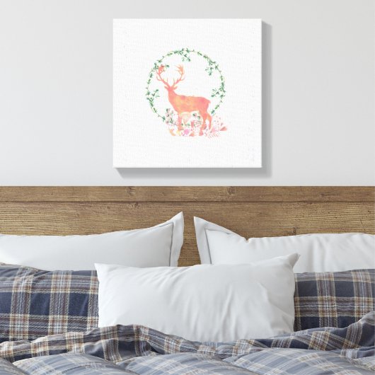 Rustic Reindeer Boho Waterverf Canvas Afdruk (Insitu (Slaapkamer))