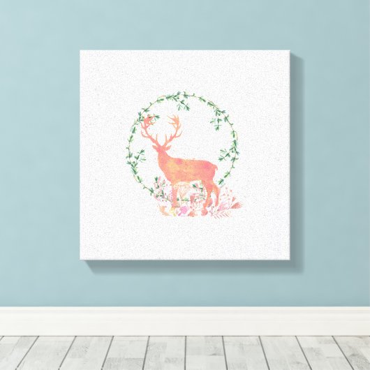 Rustic Reindeer Boho Waterverf Canvas Afdruk (Insitu (Houten vloer))