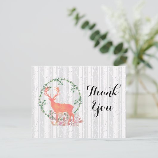 Rustic Reindeer Boho Waterverf Dank u Briefkaart (Staand voorkant)
