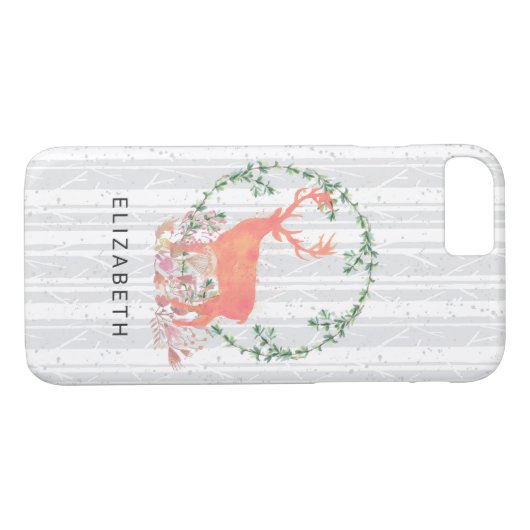 Rustic Reindeer Boho Waterverf Gepersonaliseerd Case-Mate iPhone Case (Achterkant (Horizontaal))