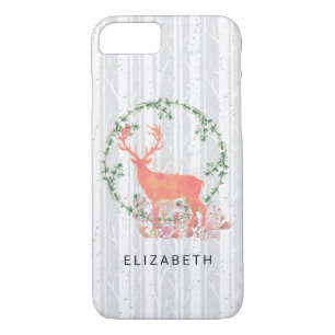 Rustic Reindeer Boho Waterverf Gepersonaliseerd iPhone 8/7 Hoesje