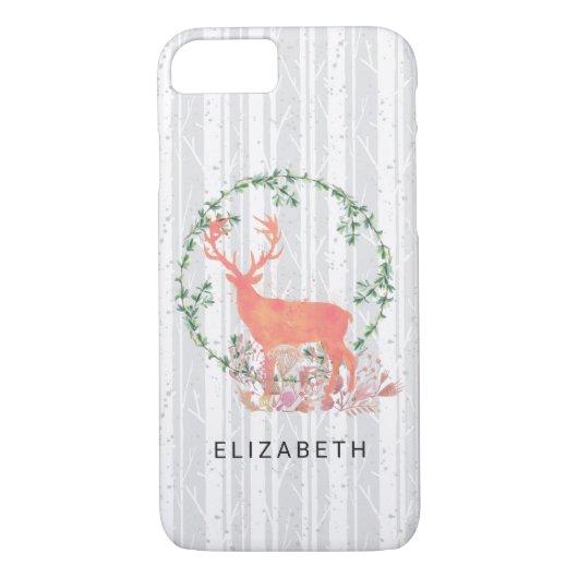 Rustic Reindeer Boho Waterverf Gepersonaliseerd Case-Mate iPhone Case (Achterkant)