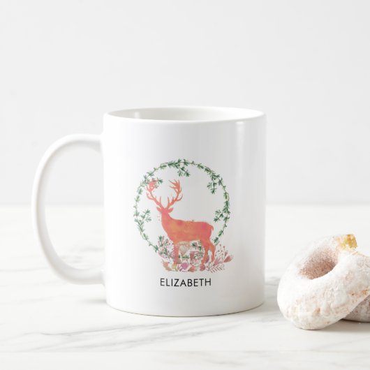 Rustic Reindeer Boho Waterverf Gepersonaliseerd Koffiemok (Met donut)