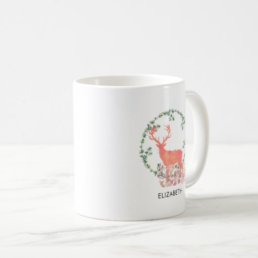 Rustic Reindeer Boho Waterverf Gepersonaliseerd Koffiemok (Voorkant rechts)