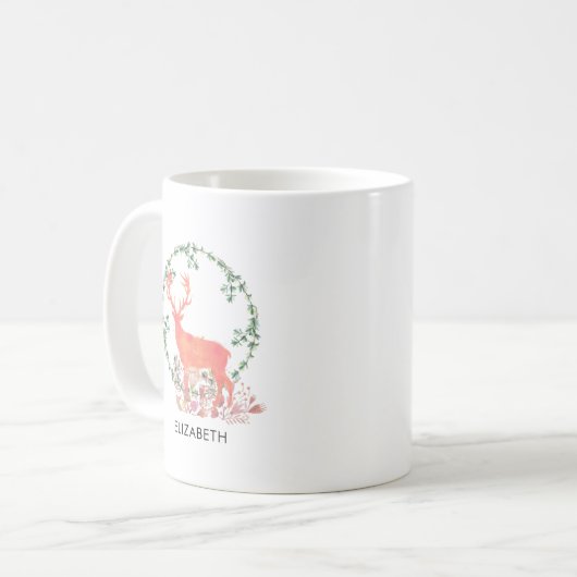 Rustic Reindeer Boho Waterverf Gepersonaliseerd Koffiemok (Voorkant links)