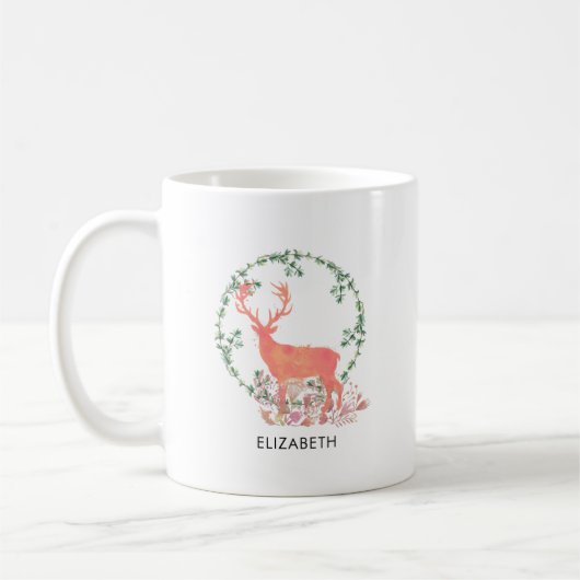 Rustic Reindeer Boho Waterverf Gepersonaliseerd Koffiemok (Links)