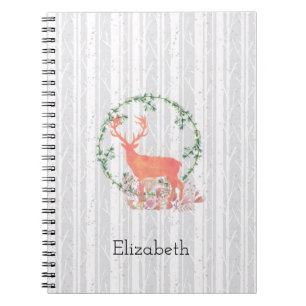 Rustic Reindeer Boho Waterverf Gepersonaliseerd Notitieboek