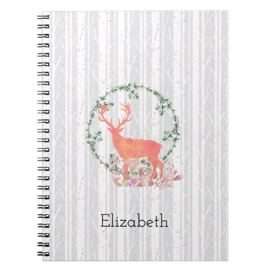 Rustic Reindeer Boho Waterverf Gepersonaliseerd Notitieboek (Voorkant)