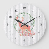 Rustic Reindeer Boho Waterverf Grote Klok (Voorkant)