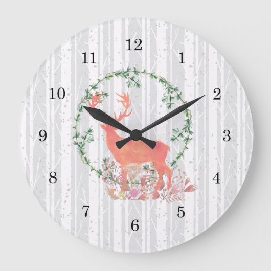 Rustic Reindeer Boho Waterverf Grote Klok (Voorkant)