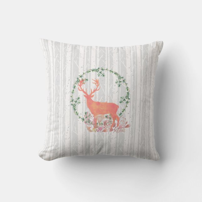 Rustic Reindeer Boho Waterverf Kussen (Voorkant)
