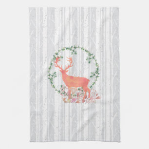 Rustic Reindeer Boho Waterverf Theedoek