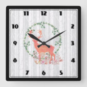 Rustic Reindeer Boho Waterverf Vierkante Klok (Voorkant)