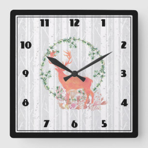 Rustic Reindeer Boho Waterverf Vierkante Klok